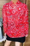 Red paisley mesh sheer long sleeve women blouse XCH16358