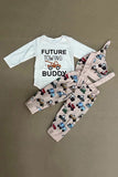 FUTURE TOWING BUDDY white romper & pant & hat 3pcs baby boy sets 250920M