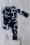 Bamboo cow printed long sleeve zipper baby romper DLH2885 A13S4