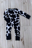 Bamboo cow printed long sleeve zipper baby romper DLH2885 A13S4