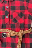 Christams Red black checkered long sleeve girls dress with pocket & belt XCH03030