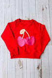 Cherry printed red long sleeve girls oversized sweatshirts 250927M
