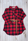 Christams Red black checkered long sleeve girls dress with pocket & belt XCH03030