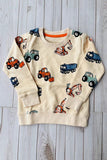 Excavator prints long sleeve cream boys sweatshirt 250930M A15S1