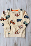 Excavator prints long sleeve cream boys sweatshirt 250930M A15S1