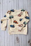 Excavator prints long sleeve cream boys sweatshirt 250930M A15S1
