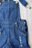 Restock--One piece adjustable washed blue denim fabric double ruffle girls jeans 250932M