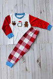Christmas patch embroidery & plaid pant 2pcs boy sets 250924M