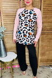 Mtulti color leopard printed pink raglan long sleeve women top GJQ13384 FS9