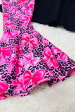 Knitted black long sleeve top bows printed pink pant 2pcs girls sets XCH04040 A3S1