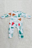 Christmas tree printed knitted long sleeve baby romper w/zippers DLH2838