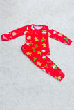 Red christmas printed long sleeve top & pant 2pc pajamas sets DLH2831 A9S3