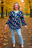 Multi color flower printed & striped balloon long sleeve women blouse XCH16345 (IS10)