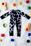Bamboo cow printed long sleeve zipper baby romper DLH2885 A13S4