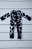 Bamboo cow printed long sleeve zipper baby romper DLH2885 A13S4