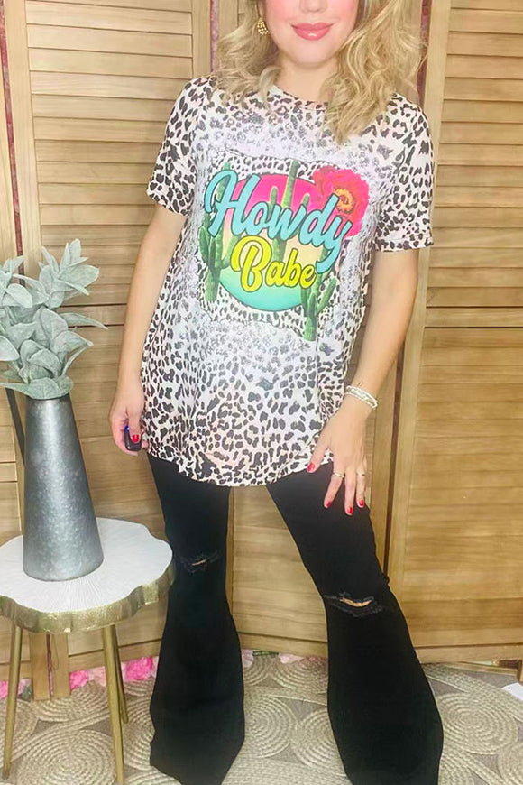 HOWDY BABE leopard & cactus printed short sleeve t-shirt XCH12575 IS22