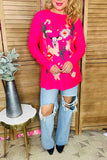 Cactus & bull skull western printed fuchsia long sleeves women tops XCH14126 (IS17)