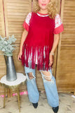 Suede burgundy tank top w/fringe tassels GJQ13295 CS7
