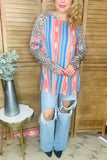 Multi color serape w/leopard printed long sleeves women top BQ10306 (FS7)