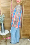 Multi color serape w/leopard printed long sleeves women top BQ10306 (FS7)