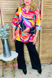 Multi color paisley printed 3/4 sleeve w/band V-neckline women blouse XCH15615 FS1