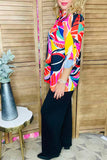 Multi color paisley printed 3/4 sleeve w/band V-neckline women blouse XCH15615 FS1
