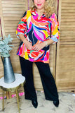 Multi color paisley printed 3/4 sleeve w/band V-neckline women blouse XCH15615 FS1