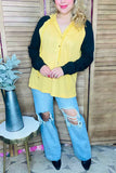 Western waffle yellow & black raglan hoodie women's boutique top BQ15467 (AS12)