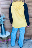 Knitted waffle yellow & black raglan long sleeve hoodie women top BQ15467 (AS12)