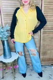 Knitted waffle yellow & black raglan long sleeve hoodie women top BQ15467 (AS12)