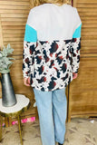 Western white & turquoise & cow printed long sleeve women top XCH13893 AS11