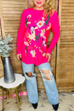 Cactus & bull skull western printed fuchsia long sleeves women tops XCH14126 (IS17)