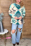 Western aztec printed beige long sleeve women top XCH16649(CS3)