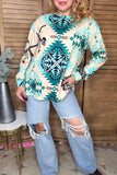 Western aztec printed beige long sleeve women top XCH16649(CS3)