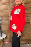 Sequin santa claus patch red women sweatshirts pullover tops XCH16546 FS2