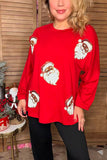Sequin santa claus patch red women sweatshirts pullover tops XCH16546 FS2