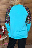 MERRY embroidery turquoise & sequin long sleeve women blouse XCH16654(FS3)