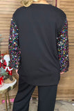 Christmas HOLLY JOLLY embroidery black sequin long sleeve women blouse XCH16572