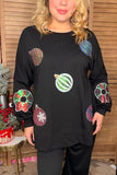 Sequin christmas element round neck long sleeve sweatshirts w/slit XCH16536 BS6