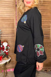 Sequin christmas element round neck long sleeve sweatshirts w/slit XCH16536 BS6