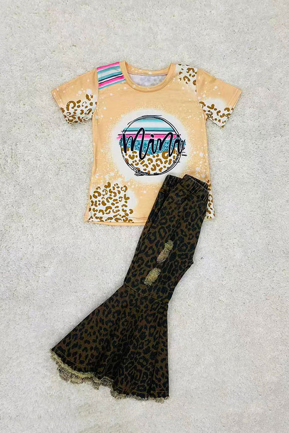 Beige Mini prints leopard short sleeve girls t-shirt DLH2724 A16S5