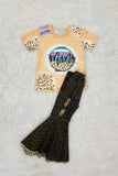 Beige Mini prints leopard short sleeve girls t-shirt DLH2724 A16S5