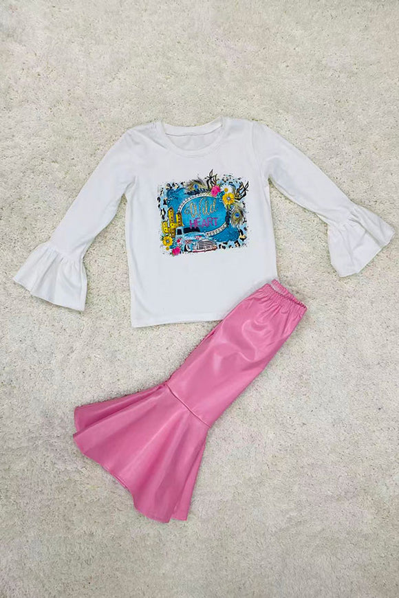 Wholesale children's clothing Wild heart white long bell sleeve girl top DLH0913-10 A16S3