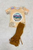 Beige Mini prints leopard short sleeve girls t-shirt DLH2724 A16S5