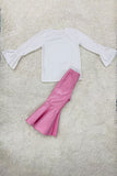 Wholesale children's clothing Wild heart white long bell sleeve girl top DLH0913-10 A16S3