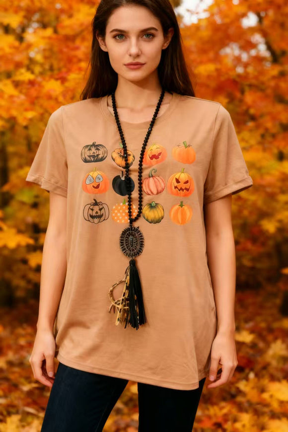 DLH9747 Halloween pumpkin prints short sleeve women tops wholesale BS1