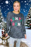"SANTA SZN" embroidery leopard printed long sleeve women blouse XCH15610