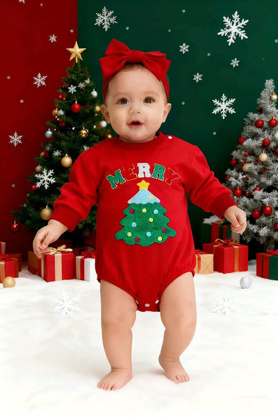 新品未開封　BABYL MERRY BABY CHRISTMAS　T MERRY & christmas tree embroidery red long sleeve infant