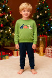 Dinosaur embroidery green top & navy blue pant 2pc boy sets 250925M