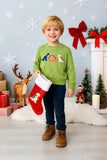 Dinosaur embroidery green top & navy blue pant 2pc boy sets 250925M